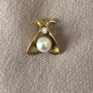 Pearl, diamond, 14k gold pendant